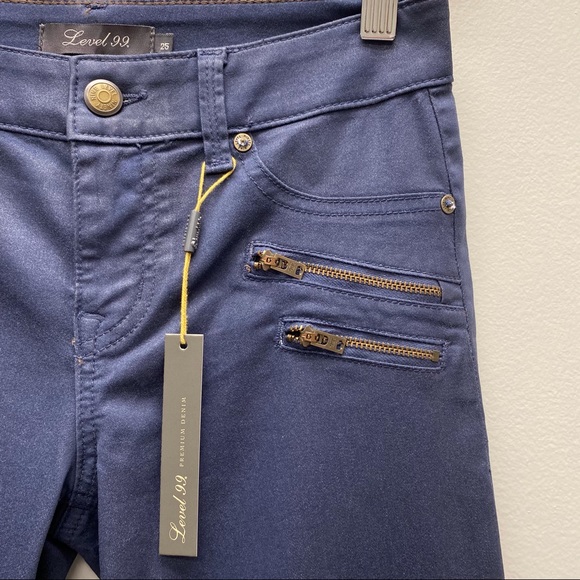 Revolve Level 99 Paris Moto Coated Skinny Jeans Size 25 Denim‎ Blue Leather Look - Picture 4 of 9